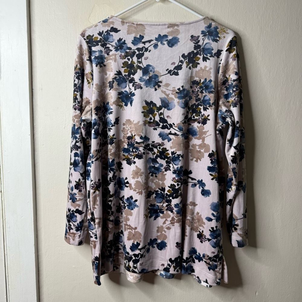 Pure J Jill Pink Floral Velvet Velour Pullover Lightweight Sweater - Picture 6 of 6
